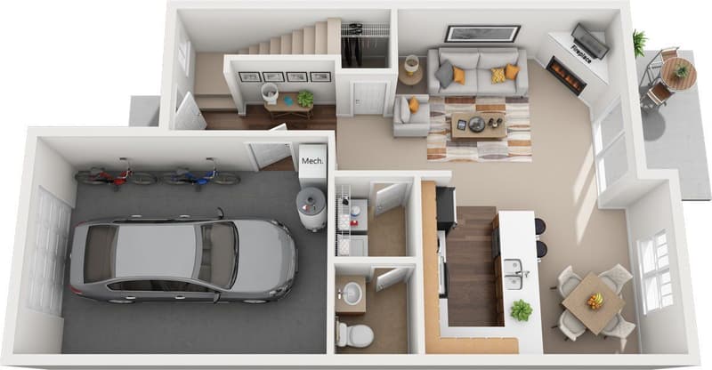 Roberts Court primary 3-bedroom townhome floor plan - first floor
