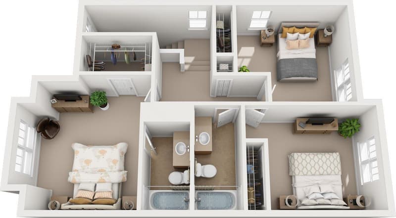Roberts Court primary 3-bedroom townhome floor plan - second floor